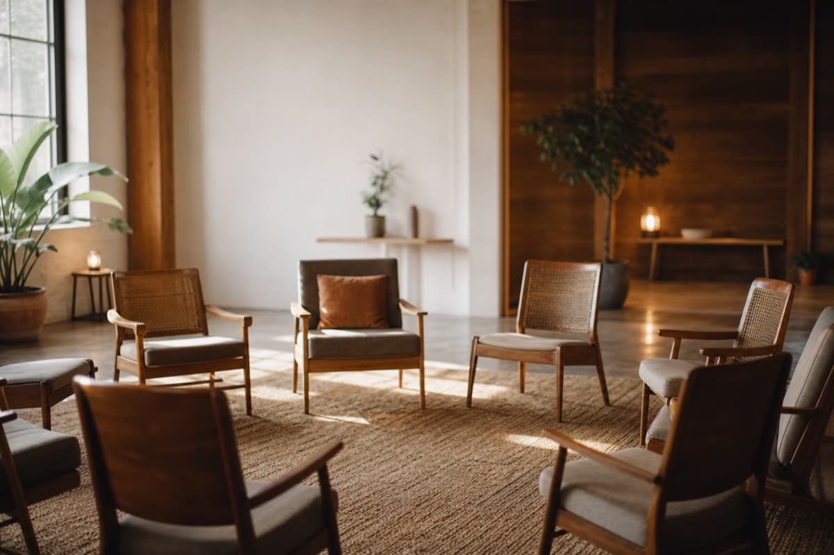 Quiet community space prepared for a group gathering